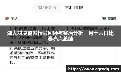 湖人对决鹈鹕精彩回顾与赛后分析一月十六日比赛亮点总结